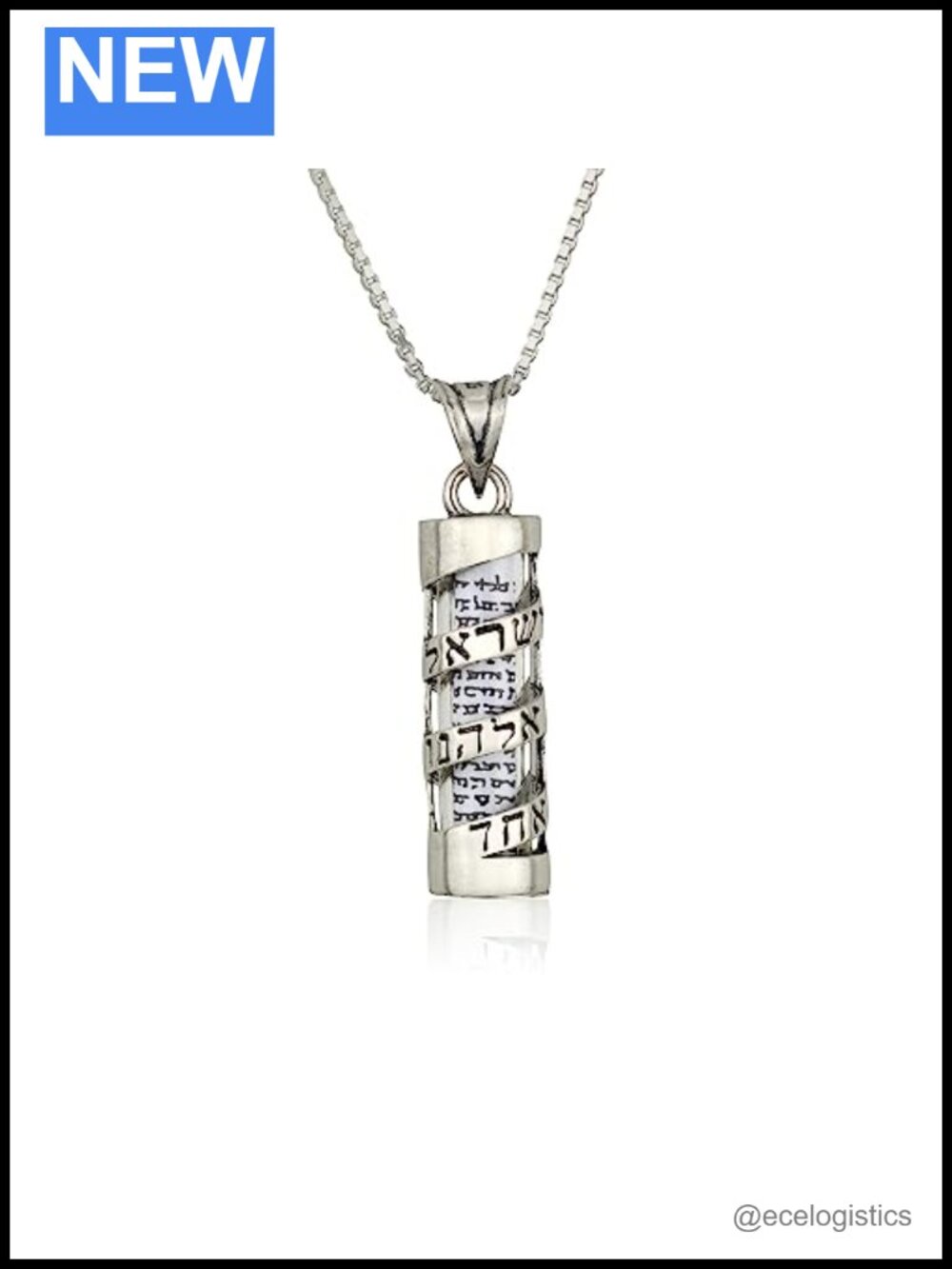 925 Sterling Silver Mezuzah Necklace Shema Pendant 18in Chain